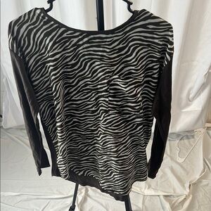 Michael Kors Black and Gray Long Sleeve Blouse with Zebra Print